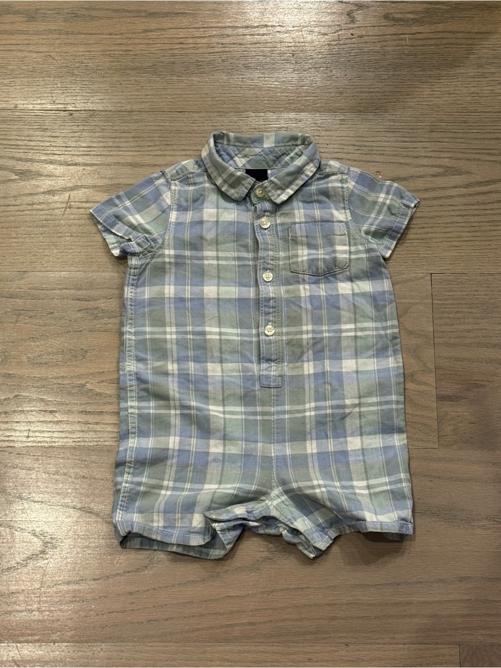 GAP Plaid Short-Sleeve One-Piece in Blue and Green